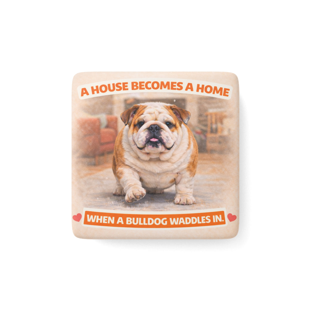 Bulldog Photo Porcelain Magnet | Square Decorative Magnet