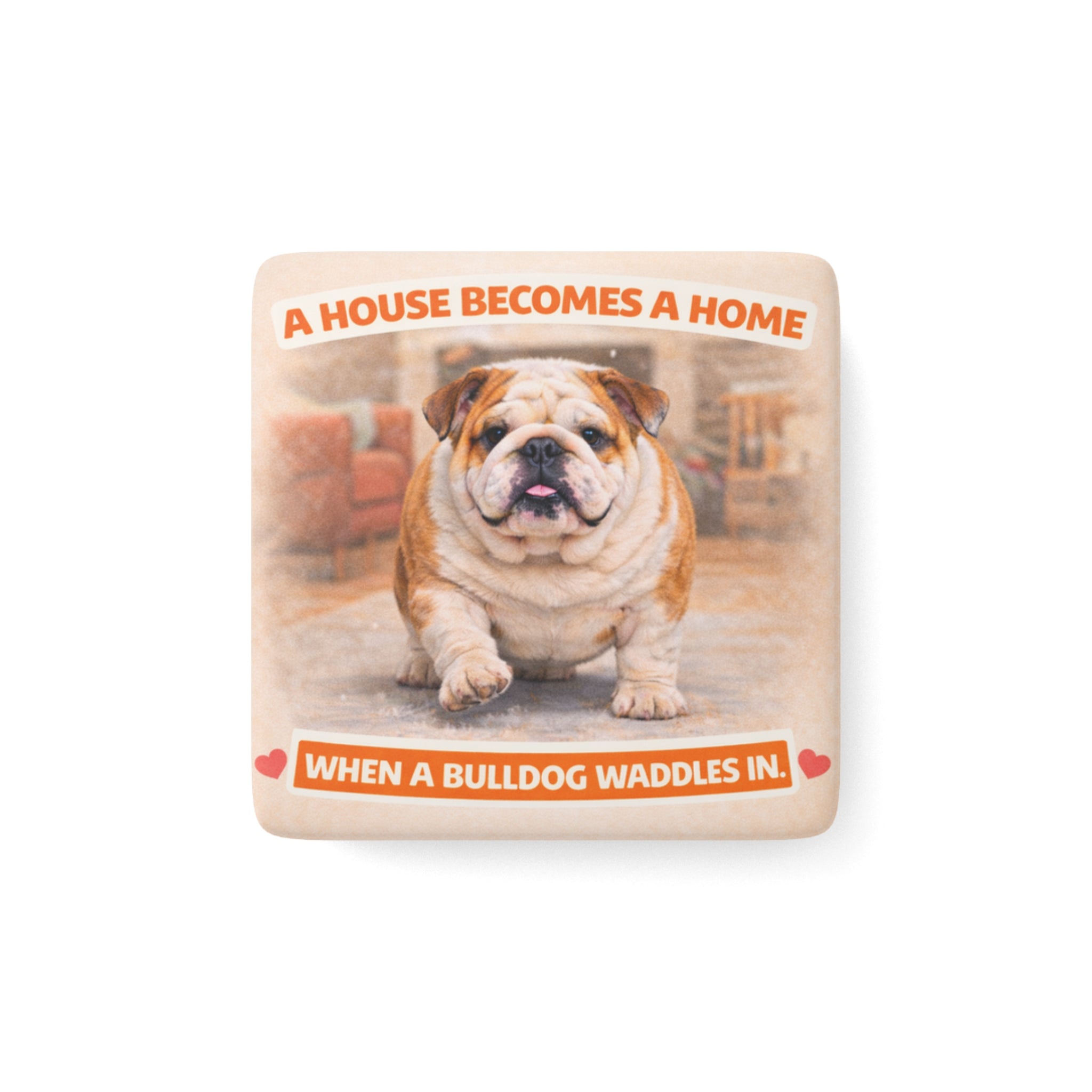 Bulldog Photo Porcelain Magnet | Square Decorative Magnet