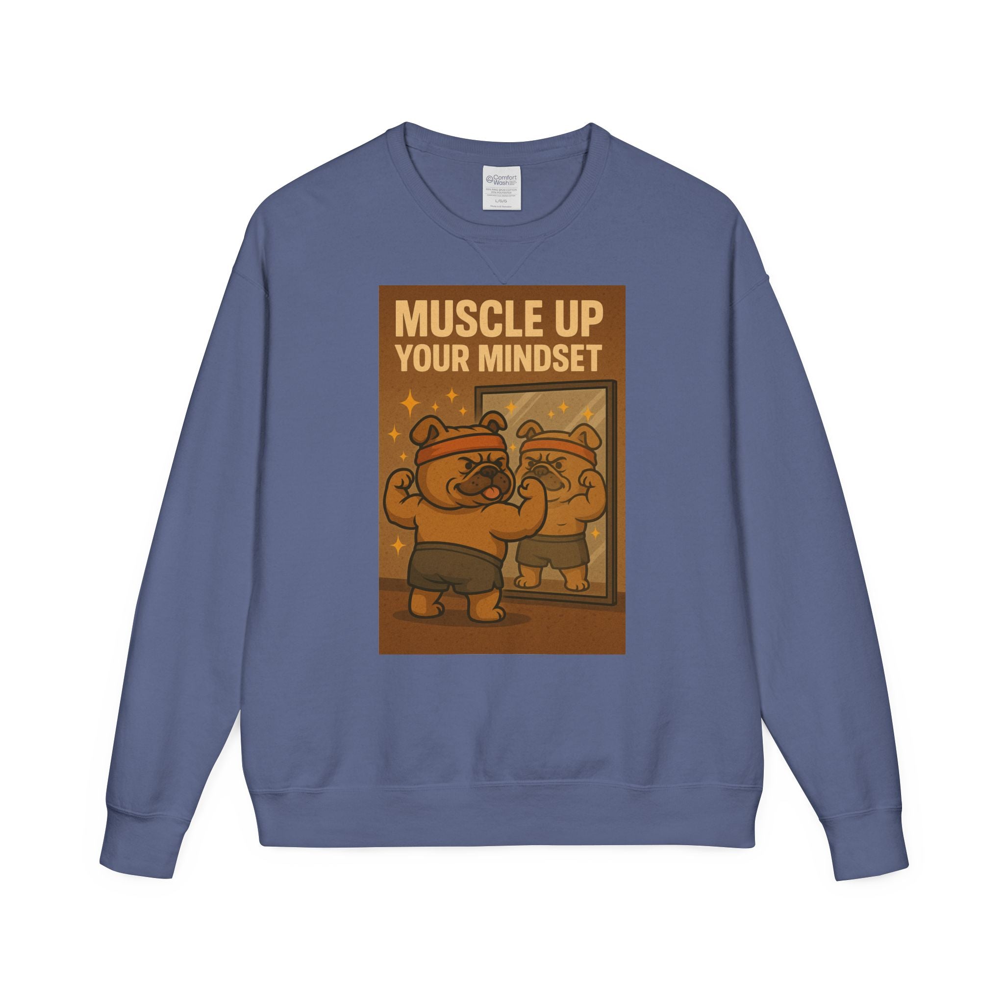 Bulldog Motivational Sweatshirt - Muscle Up Your Mindset, Cozy Fashion, Gift for Fitness Enthusiasts, Casual Wear, Unisex