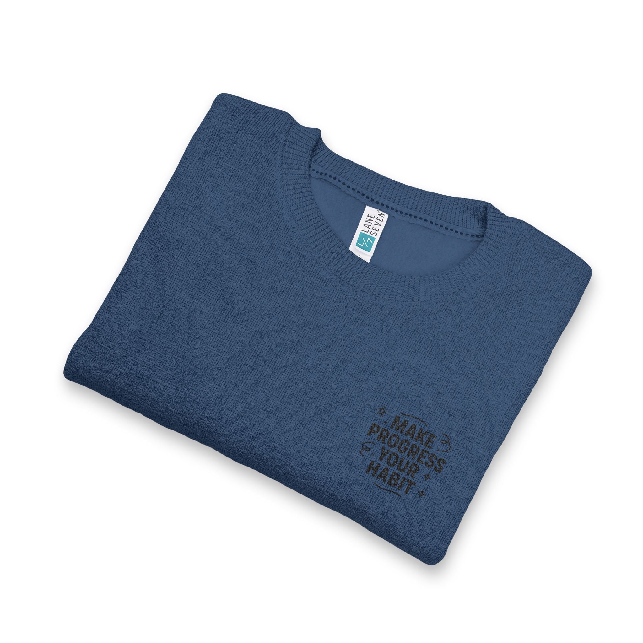Nantucket Embroidered Crewneck Sweatshirt "Make Progress Your Habit" Cozy Coastal Chest Logo