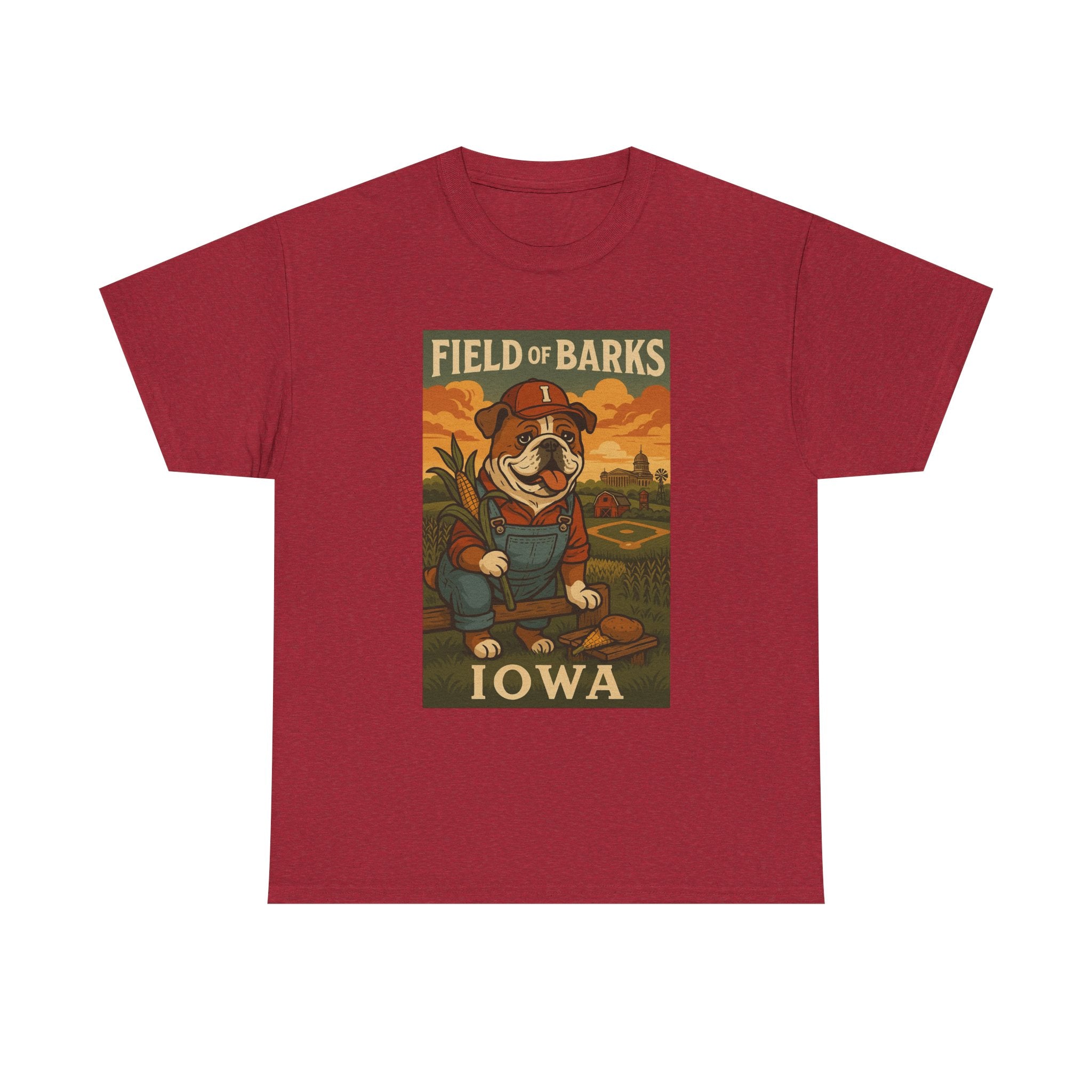 IOWA Field of Barks Unisex Heavy Cotton Tee Cute Dog Baseball Shirt