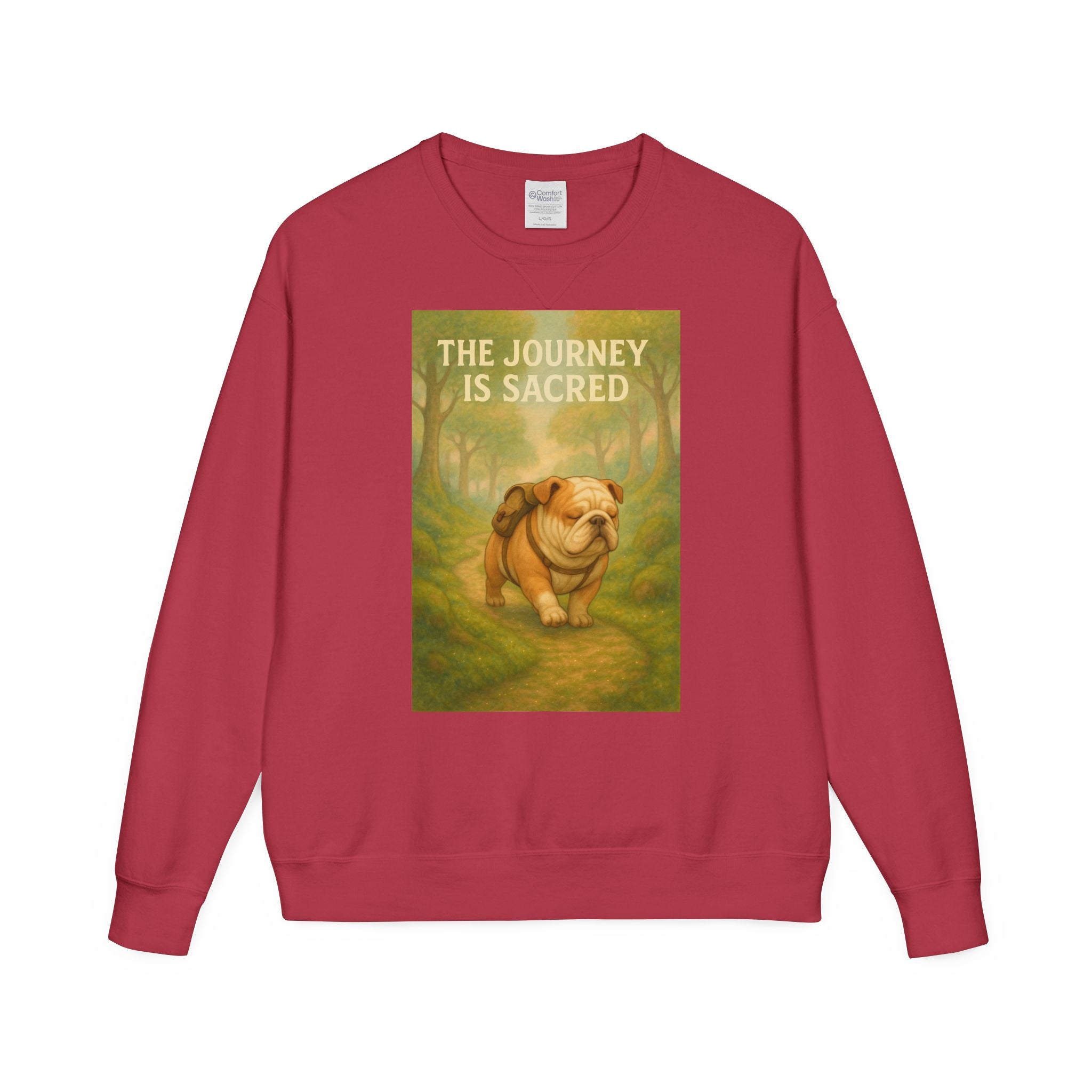 Journey is Sacred English Bulldog Sweatshirt, Unisex ComfortWash Crewneck, Cozy Dog Lover Gift, Nature Theme Apparel, Dog Owner Sweatshirt