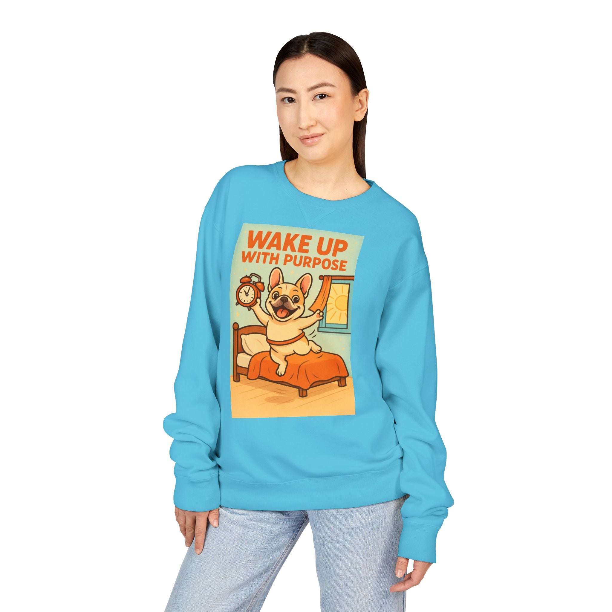 French Bulldog 'Wake Up With Purpose' Sweatshirt | Cozy Crewneck | Pet Lover Gift | Cute Gift for Dog Lovers | Everyday Comfort