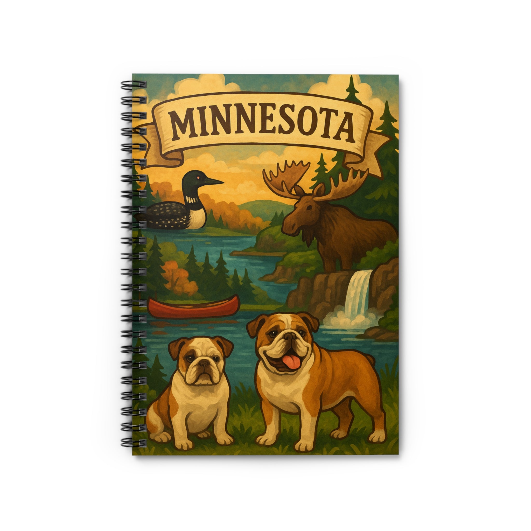 Minnesota Adventure Spiral Notebook | Travel Journal, Dog Lover's Gift, Nature Sketchbook, Vintage Art Notebook