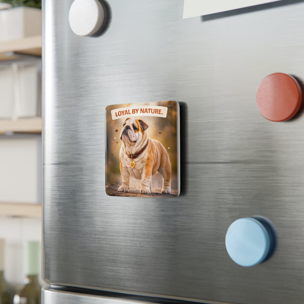 Loyal By Nature Bulldog Porcelain Magnet | Square Dog Magnet