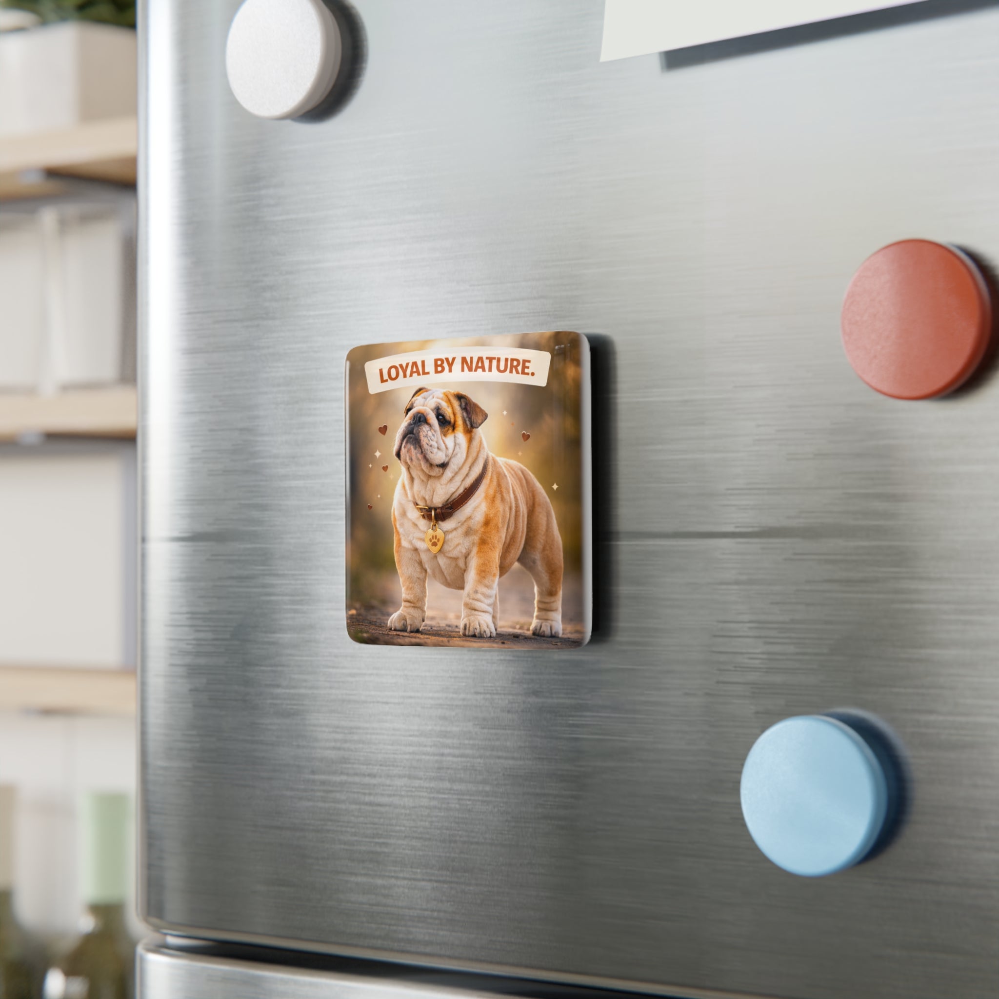 Loyal By Nature Bulldog Porcelain Magnet | Square Dog Magnet