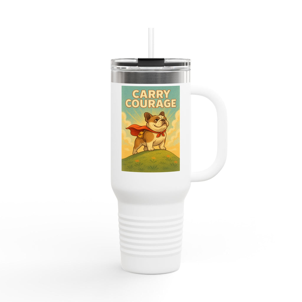 Superhero Bulldog Insulated Travel Mug | 40oz, Motivational Cup, Adventure Mug, Gift for Pet Lovers, Travel Companion, Unique Design