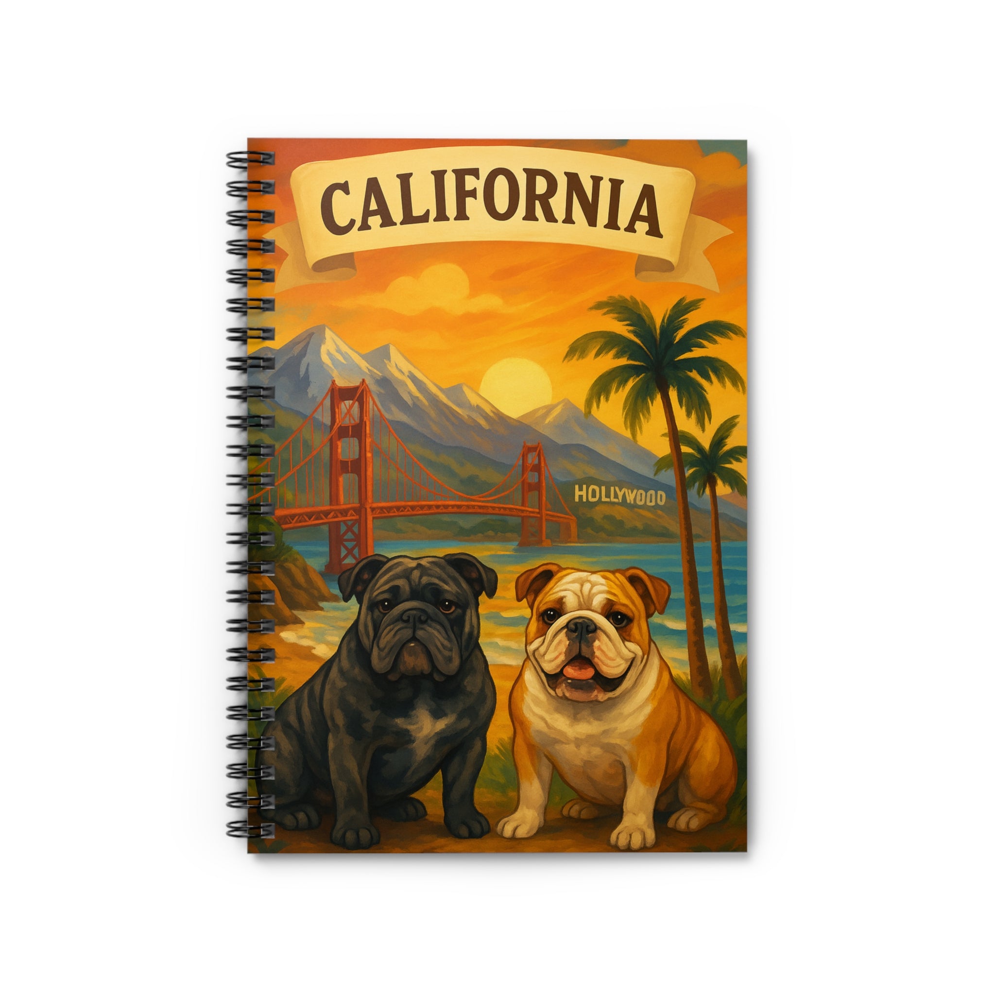 California Pug & Bulldog Spiral Notebook, Cute Pet Stationery, Gift for Dog Lovers, Journaling, Travel Memories
