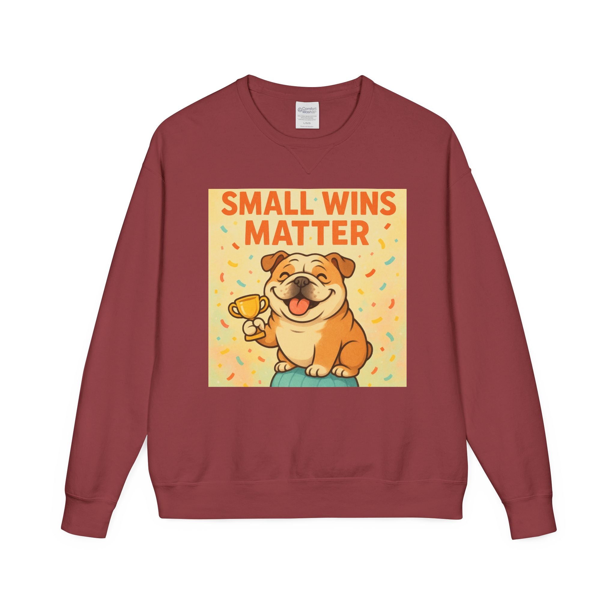 Celebrate Small Wins Sweatshirt, Cozy Crewneck Top for English Bulldog Lovers, Inspirational, Motivational Apparel, Ideal for Casual Days