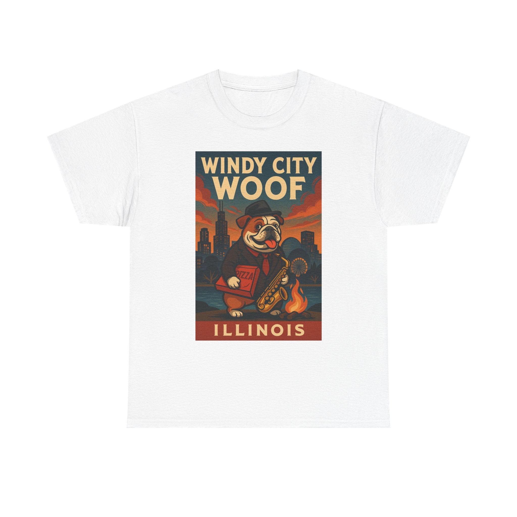 Windy City Woof Unisex Heavy Cotton Tee Fun Chicago Dog Graphic TShirt