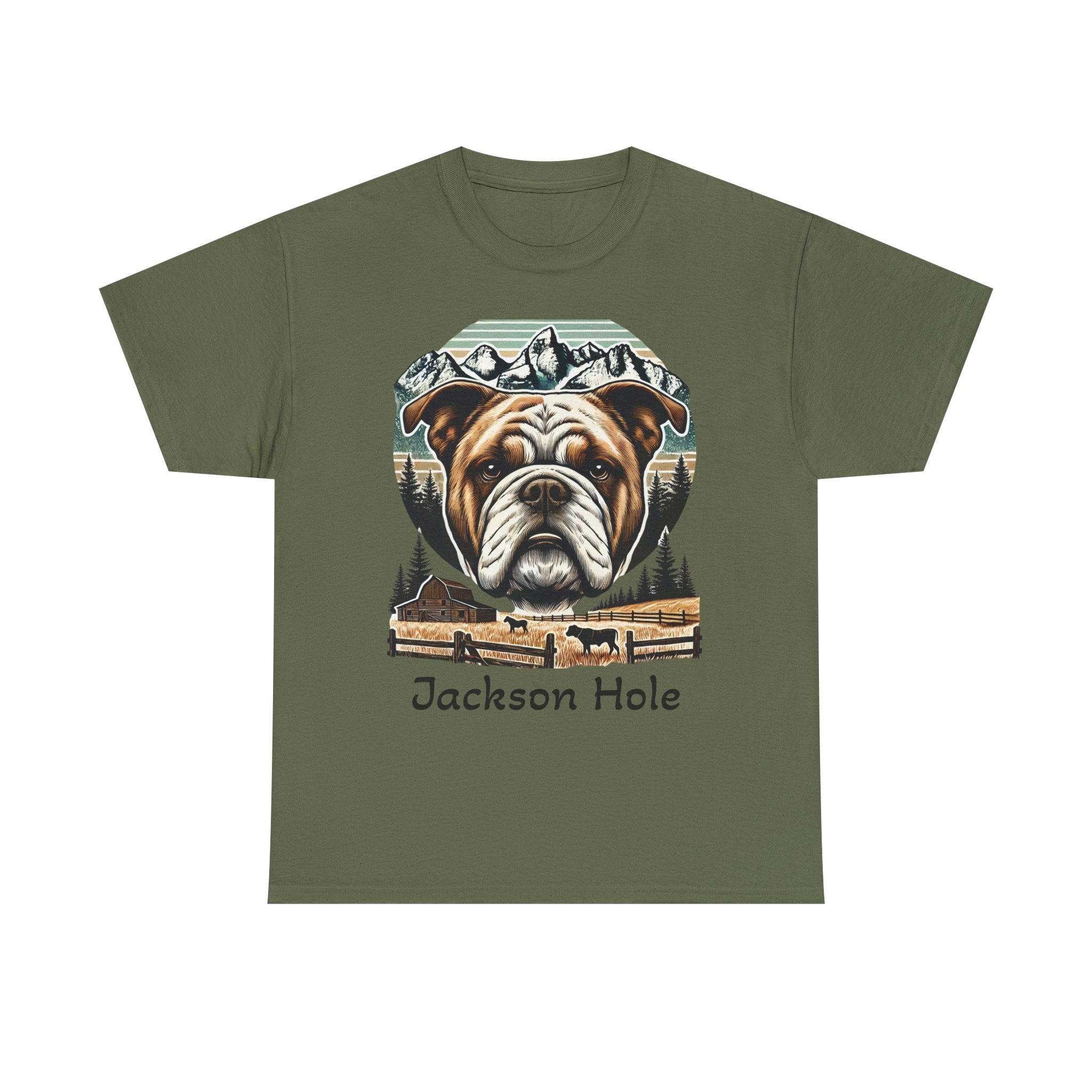 Jackson Hole Bulldog Unisex Tee Cozy Outdoor Vibes, Nature Lover Gift, Casual Wear, Vintage Style, Great for Adventures