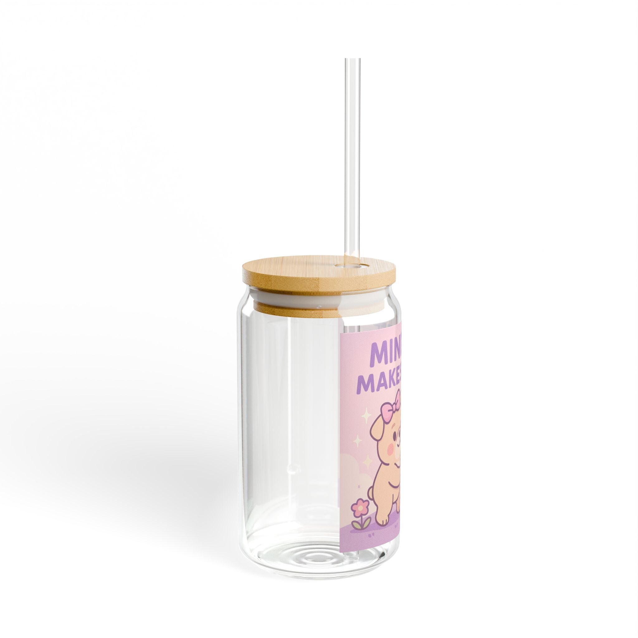 Mindset Makes Moves Glass Sipper  16oz Cute Motivational Drink Jar