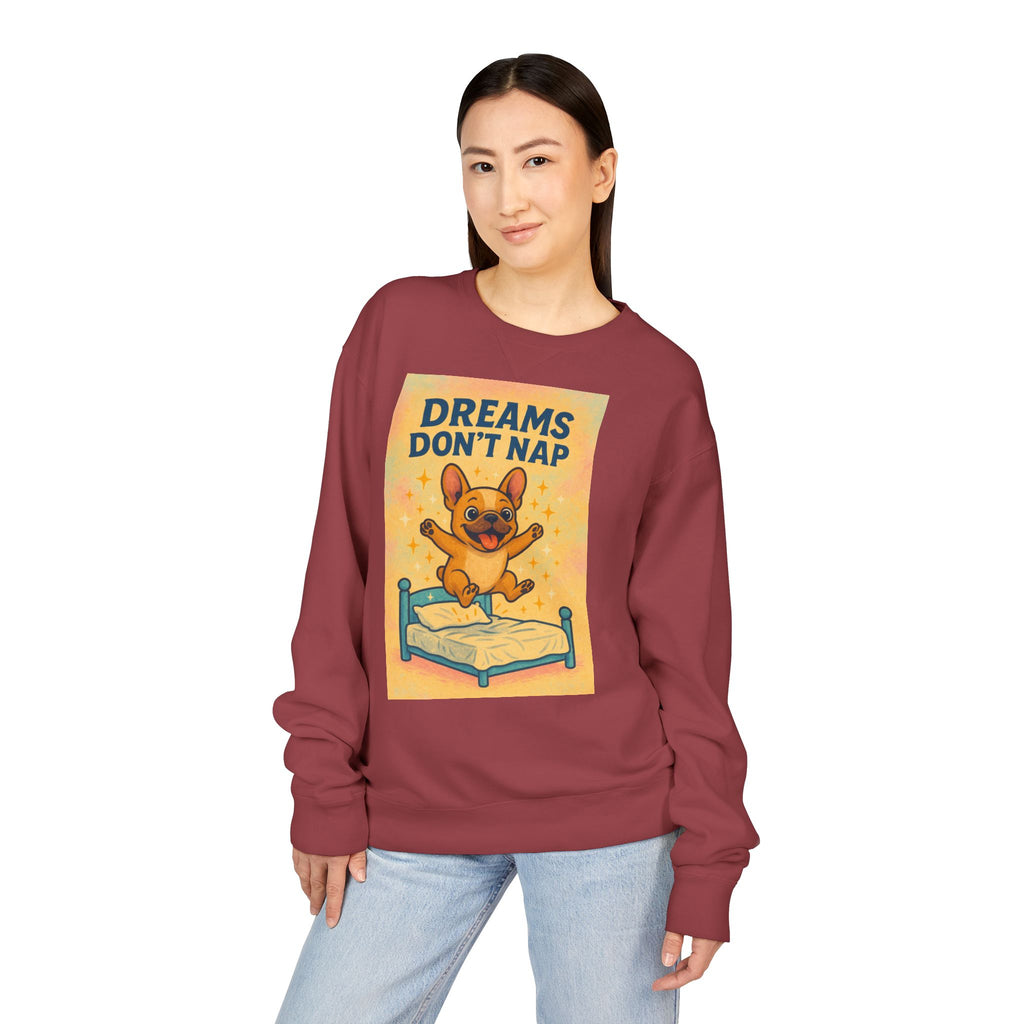 Dreams Don't Nap Sweatshirt, Cozy Crewneck, English Bulldog Lover Gift, Cute Sweatshirt, Fun Loungewear, Birthday Gift, Relaxing Homewear