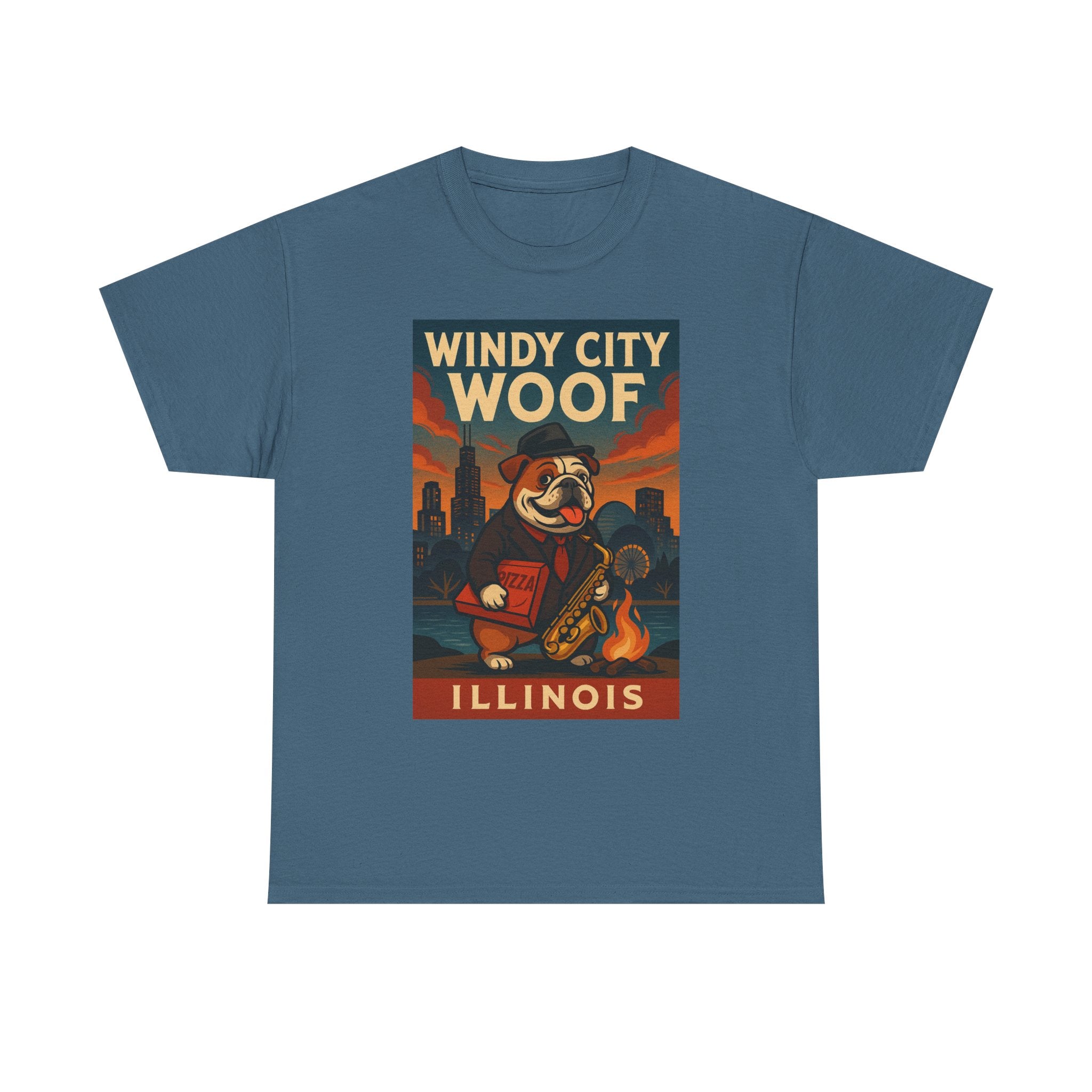 Windy City Woof Unisex Heavy Cotton Tee Fun Chicago Dog Graphic TShirt