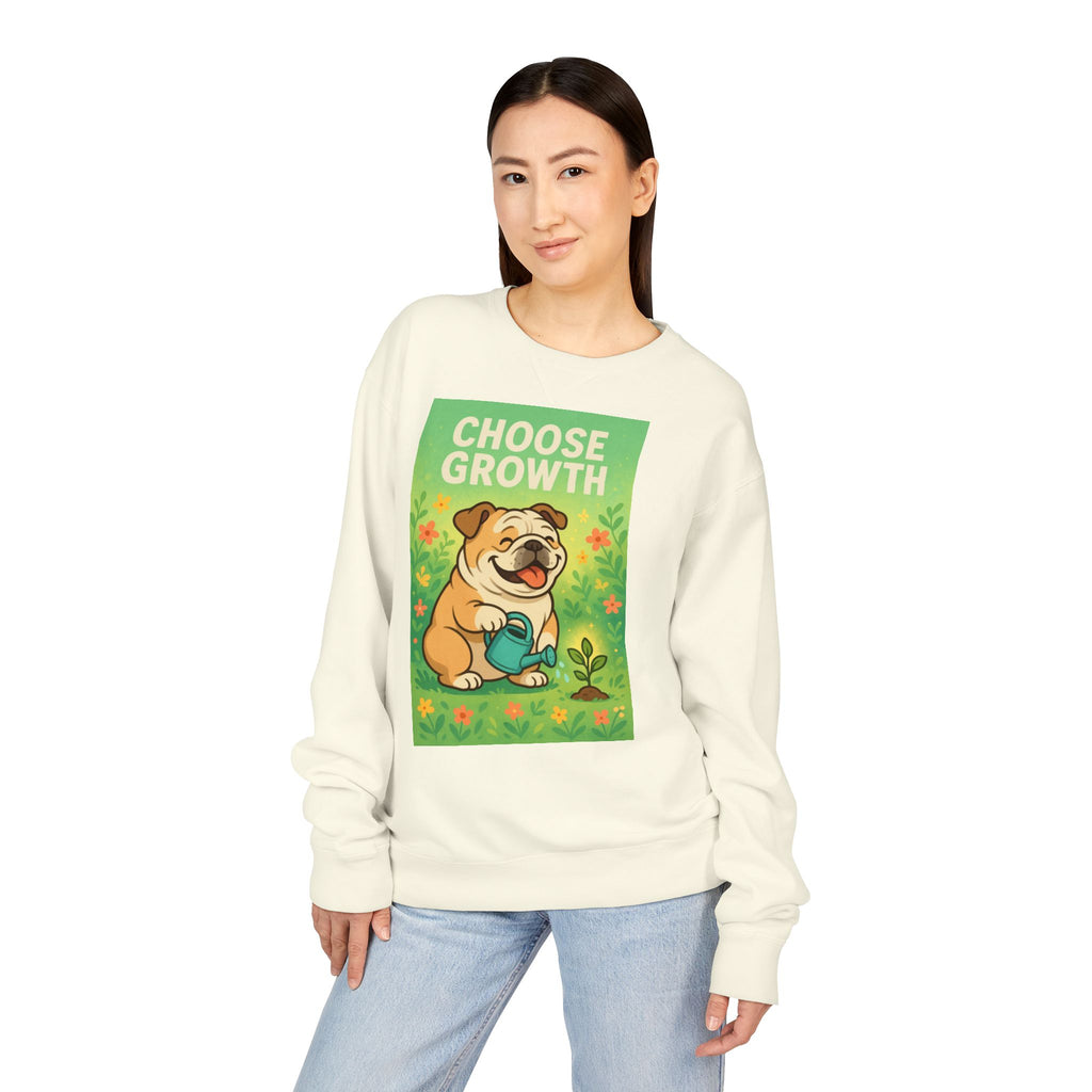 Choose Growth English Bulldog Sweatshirt, Cute Dog Sweater, Positive Vibe Apparel, Gift for Dog Lovers, Cozy Crewneck