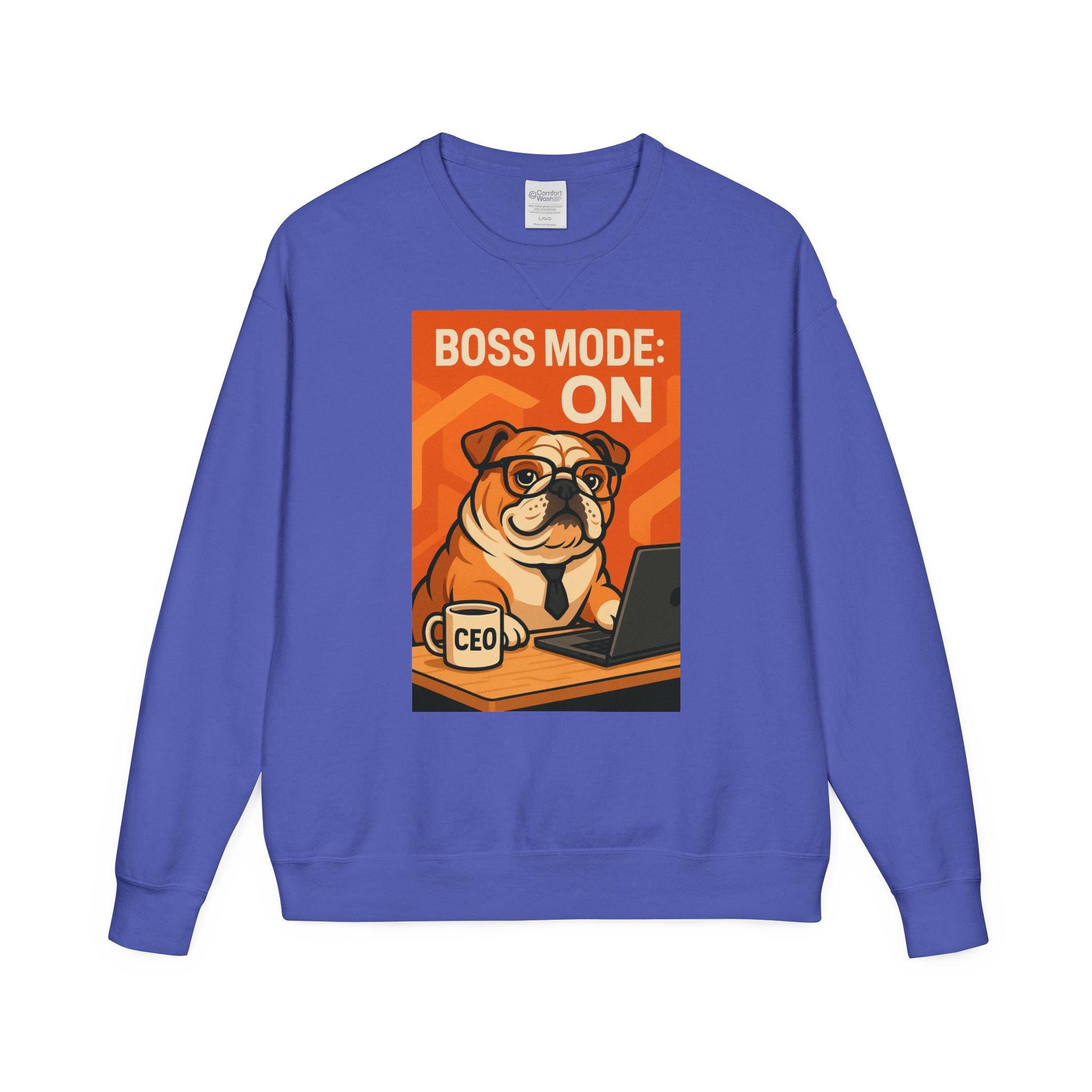 Funny English Bulldog Sweatshirt, Boss Mode Crewneck, Pet Lover Gift, Casual Wear, Unisex Sweater, Dog-Themed Apparel